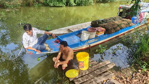 Kênh giáp ranh Long An - Tiền Giang ô nhiễm, cảnh báo không được dùng, tưới tiêu- Ảnh 1. Anh Hồ Quang Nhật, làm nghề đánh bắt cá trên các tuyến kênh ở huyện Tân Phước. Mấy ngày gần đây, cá tôm bỏ đi hết vì nguồn nước bị ô nhiễm - Ảnh: MẬU TRƯỜNG