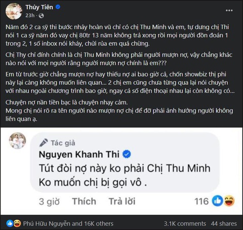 'Chị Phương là ai' mà bị réo tên sau vụ Khánh Thi đòi nợ- Ảnh 2. Thủy Tiên thẳng thắn đáp trả bài đăng của nữ kiện tướng dancesport.