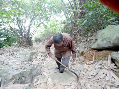 Cựu phu vàng bốc thuốc cứu người ở Thung Phật- Ảnh 5. Hằng ngày ông Thành quét dọn Thung Phật và bốc thuốc giúp người - Ảnh: T.LÊ