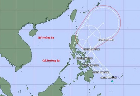 Áp thấp nhiệt đới ngoài khơi Philippines khả năng mạnh lên thành bão- Ảnh 1. Dự báo đường đi của cơn bão đầu tiên trên khu vực Tây Bắc Thái Bình Dương - Ảnh: NCHMF
