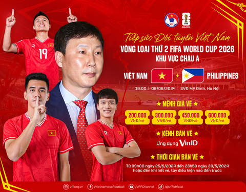 Các mệnh giá vé xem trận đội tuyển Việt Nam - Philippines vào ngày 6-6, trong khuôn khổ bảng F vòng loại World Cup 2026 - Ảnh: VFF
