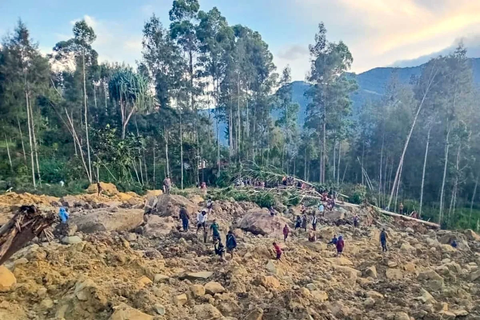 Lở đất vùi lấp cả làng, 300 người nghi thiệt mạng ở Papua New Guinea- Ảnh 2. Lở đất xảy ra lúc mọi người đang ngủ nên gần như cả làng bị chôn vùi - Ảnh: AFP