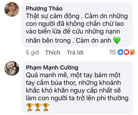 Ngả mũ trước người hùng mình trần đập tường lửa, như Thor trong đời thực- Ảnh 5. Sự ngưỡng mộ, khen ngợi được cộng đồng mạng gửi tới Đồng Văn Tuấn - Ảnh: C.TRIỆU chụp màn hình