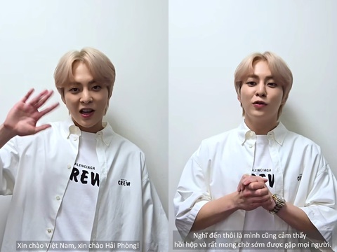 Xiumin (EXO) gửi lời chào các fans Việt Nam - Ảnh: cắt từ clip Xiumin (EXO) gửi lời chào các fans Việt Nam - Ảnh: cắt từ clip
