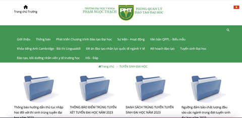 Trường đại học duy nhất hiện vẫn chưa công bố thông tin tuyển sinh 2024- Ảnh 3. Trong thư mục tuyển sinh đại học trên website Trường đại học Y khoa Phạm Ngọc Thạch hiện chỉ có thông tin của năm 2023 - Ảnh chụp màn hình