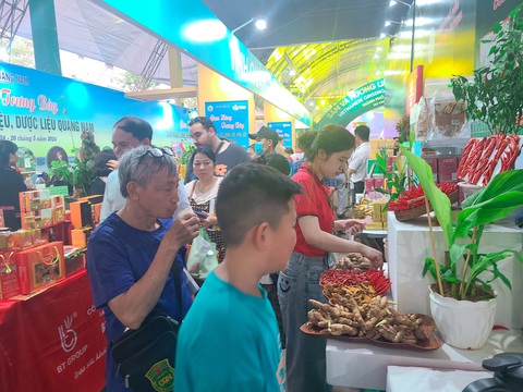 Trầm trồ trước bình sâm, rừng sâm thu nhỏ giá bạc tỉ ở Lễ hội sâm, dược liệu quý TP.HCM- Ảnh 3. Khách tham quan háo hức nếm thử các chế phẩm từ sâm - Ảnh: NHẬT XUÂN