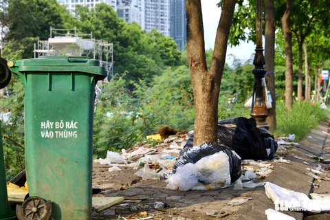 Sau loạt bài rác ngập ngụa ở TP.HCM, bạn đọc chỉ thêm nhiều bãi rác 'quá ghê'- Ảnh 8. Mặc dù có thùng rác đặt dọc các tuyến đường, nhưng chẳng hiểu vì lý do gì mà nhiều người thiếu ý thức vẫn vứt rác bừa bãi - Ảnh: NGỌC QUÝ