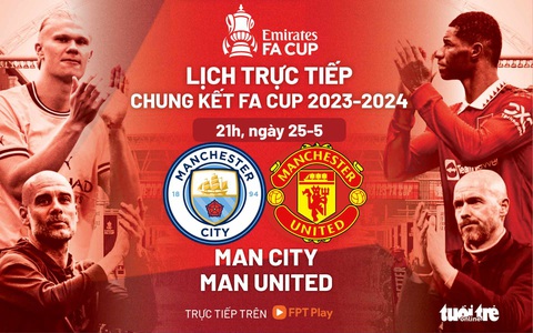 Lịch trực tiếp chung kết FA Cup: Man United đấu Man City- Ảnh 1. Lịch trực tiếp chung kết FA Cup: Man City đấu với Man United - Đồ họa: AN BÌNH