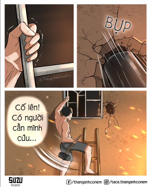 Dân mạng yêu cầu, họa sĩ vẽ thêm tranh anh hùng Thor đập búa cứu người- Ảnh 3. Người anh hùng trong tranh vạm vỡ, vừa đập búa vừa tự nhủ: