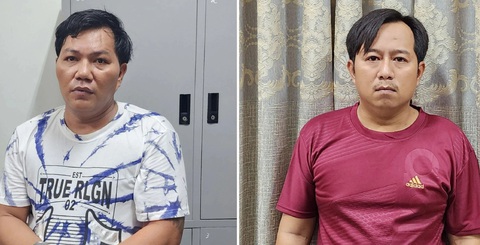 Bắt 2 nghi phạm cầm đầu nhóm đòi nợ thuê tại Kiên Giang- Ảnh 3. Hai bị can Danh Út Hiểu và Đặng Hoàng Lâm (phải) - Ảnh: VĂN VŨ
