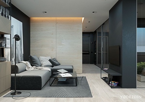 Độc đáo căn hộ studio nhỏ mà... không nhỏ- Ảnh 2. Tấm thảm sọc giúp xác định khu vực nghe nhìn - Ảnh: YØ DEZEEN