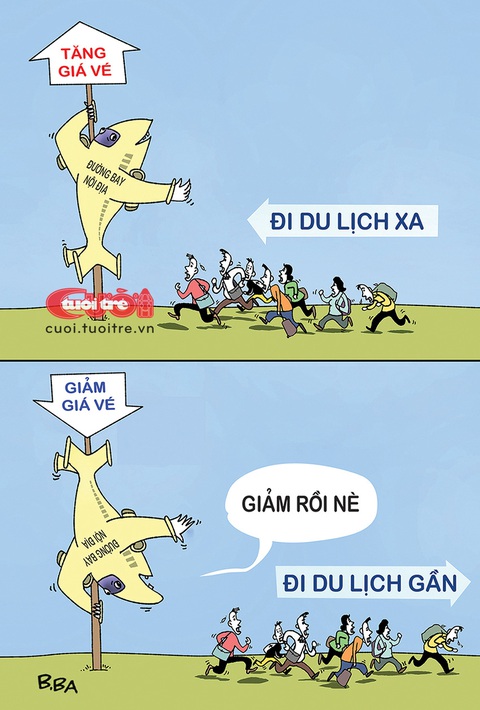 Giá vé máy bay... bị kiểm tra- Ảnh 2. Chóng mặt với giá vé máy bay nội địa - Tranh: B.Ba
