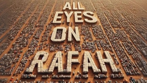 Ảnh 'Mọi ánh mắt hướng về Rafah' của AI gây sốt mạng xã hội- Ảnh 1. Hình ảnh do AI tạo ra, với dòng chữ