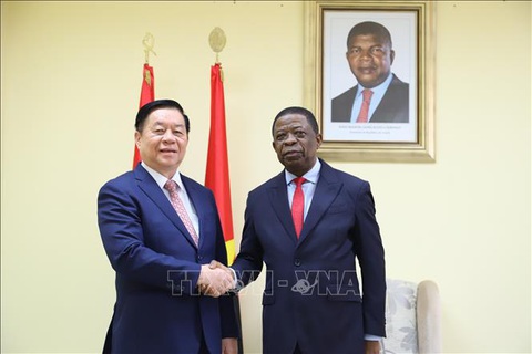 Thúc đẩy quan hệ đoàn kết, hữu nghị, hợp tác truyền thống Việt Nam - Angola- Ảnh 1. Trưởng Ban Tuyên giáo Trung ương Nguyễn Trọng Nghĩa hội kiến Tổng thư ký Đảng MPLA Paulo Pombolo - Ảnh: TTXVN