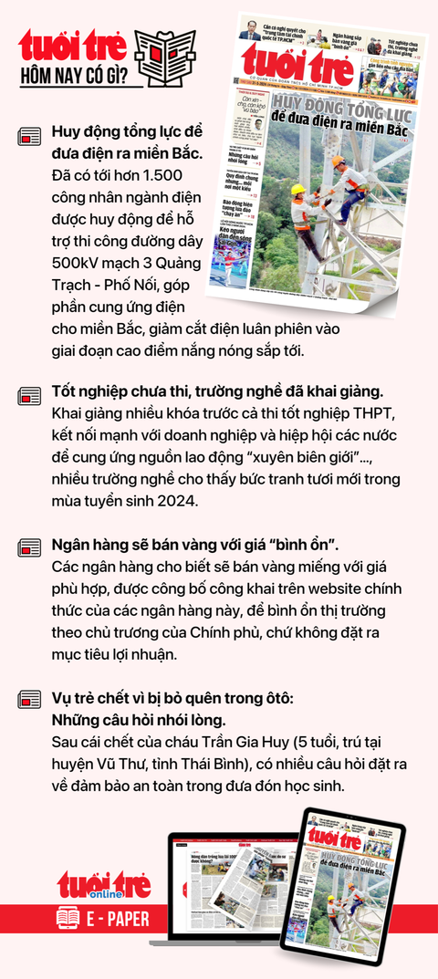 Tin tức sáng 31-5: San hô Côn Đảo bị tẩy trắng vì nước biển nóng; Giảm 1/2 phí cấp căn cước- Ảnh 3. Tin tức đáng chú ý trên Tuổi Trẻ nhật báo ngày 31-5. Để đọc Tuổi Trẻ báo in phiên bản E-paper, mời bạn đăng ký Tuổi Trẻ Sao TẠI ĐÂY