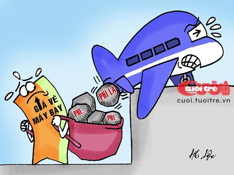 Những 'khoản thu lạ' đè nặng giá vé máy bay- Ảnh 1. Những khoản thu lạ đè nặng giá vé máy bay - Tranh: Hữu Lộc