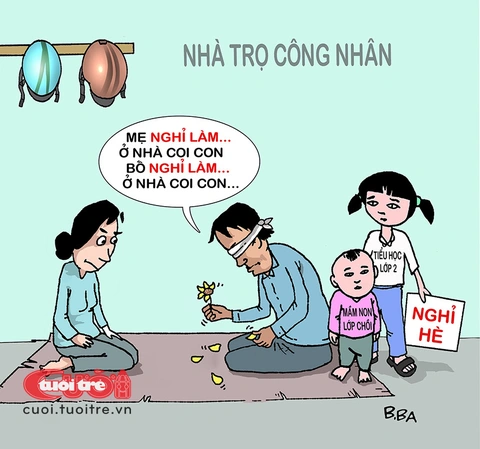 Khi người lớn sợ... nghỉ hè- Ảnh 1. Khi người lớn sợ... nghỉ hè, con cái không có ai trông - Tranh: B.Ba