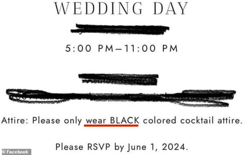 Nổi cáu vì cô dâu chú rể yêu cầu dress code 'đen toàn tập' đi ăn cưới- Ảnh 1. Tấm thiệp cưới với dòng yêu cầu về dress code: trang phục đen toàn tập