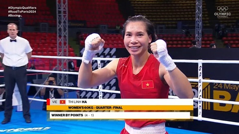 Niềm vui của Hà Thị Linh sau khi giúp boxing Việt Nam tiến gần thêm suất thứ 2 dự Olympic 2024 - Ảnh: TTVN Niềm vui của Hà Thị Linh sau khi giúp boxing Việt Nam tiến gần thêm suất thứ 2 dự Olympic 2024 - Ảnh: TTVN