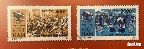 Bộ tem kỷ niệm 40 năm Chiến thắng Điện Biên Phủ - Ảnh: T.ĐIỂU Bộ tem kỷ niệm 40 năm Chiến thắng Điện Biên Phủ