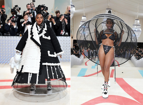 Những bộ cánh thảm họa nhất lịch sử Met Gala- Ảnh 7. Janelle Monae cũng vấp phải những chế giễu với màn thay trang phục trên thảm đỏ Bảo tàng Nghệ thuật Metropolitan. Việc cô trùm chiếc lồng lưới bên ngoài bộ bikini và tạo dáng khó hiểu đã khiến giới mộ điệu ngán ngẩm.