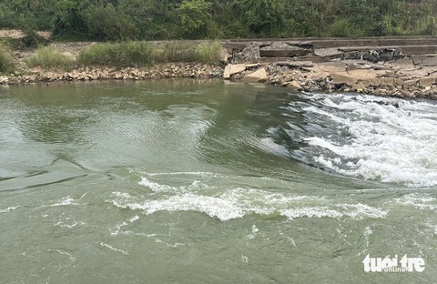 Xây đập kiên cố chia nước dòng Vu Gia - Thu Bồn để Đà Nẵng khỏi lo thiếu nước- Ảnh 1. Hiện tỉnh Quảng Nam đã cho phép Đà Nẵng gia cố đập tạm trên sông Quảng Huế để tăng nước về dòng Vu Gia đảm bảo an ninh nguồn nước trong mùa khô - Ảnh: TRƯỜNG TRUNG