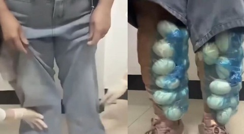 Du khách giấu... trứng vịt trong ống quần- Ảnh 1. Trước giờ chỉ thấy giấu nước hoa, đồng hồ, túi xách hàng hiệu... chứ trứng vịt thì quả là