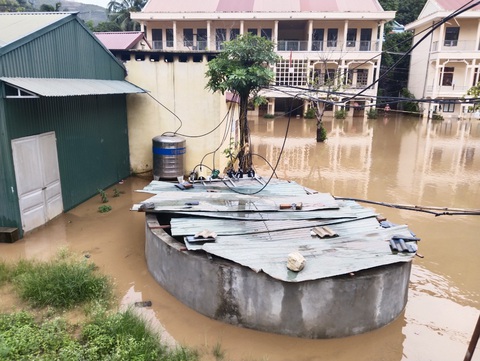 Trường học chìm trong biển nước sau mưa lớn, toàn bộ học sinh phải nghỉ học- Ảnh 3. Khuôn viên Trường THCS Tạ Khoa ngập sâu 40-50cm - Ảnh: V.ANH