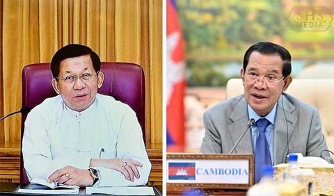 Chủ tịch Thượng viện Campuchia Hun Sen có cuộc họp trực tuyến với Thống tướng Min Aung Hlaing của Myanmar ngày 7-5 - Ảnh: Khmer Times Chủ tịch Thượng viện Campuchia Hun Sen có cuộc họp trực tuyến với Thống tướng Min Aung Hlaing của Myanmar ngày 7-5 - Ảnh: Khmer Times