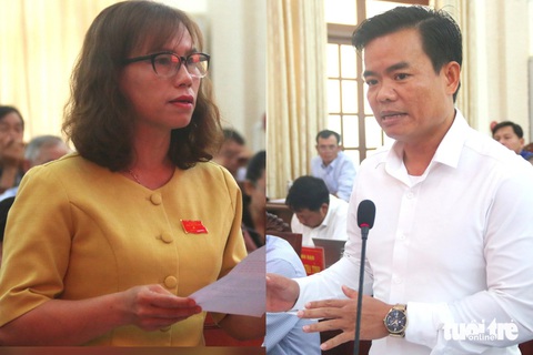 Đại biểu Phan Thị Hà Phước (bên trái) chất vấn phó giám đốc Sở Tài nguyên và Môi trường tỉnh Phú Yên Nguyễn Thái Hòa (bên phải) liên quan đến vấn đề nhiều doanh nghiệp khai thác khoáng sản ở Phú Yên không vận hành trạm cân, camera giám sát - Ảnh: NGUYỄN HOÀNG Đại biểu Phan Thị Hà Phước (bên trái) chất vấn Phó giám đốc Sở Tài nguyên và Môi trường tỉnh Phú Yên Nguyễn Thái Hòa (bên phải) liên quan đến vấn đề nhiều doanh nghiệp khai thác khoáng sản ở Phú Yên không vận hành trạm cân, camera giám sát - Ảnh: NGUYỄN HOÀNG