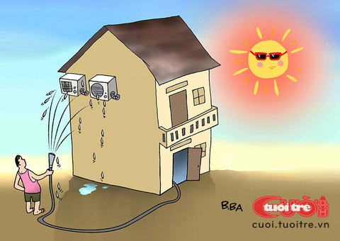 Chống nóng tạm thời, chờ mưa lớn giải nhiệt- Ảnh 2. Chăm sóc cho máy lạnh hoạt động hết công suất - Tranh: B.Ba