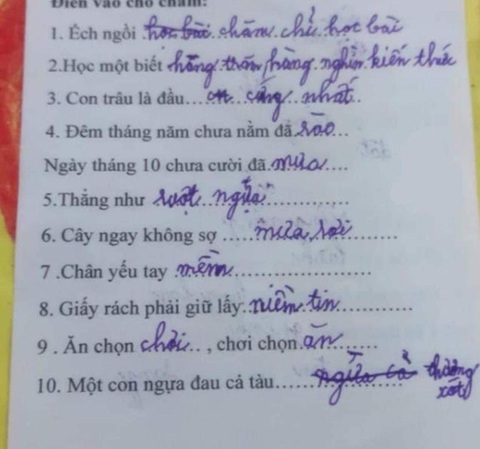 Ảnh vui 8-5: Tá hỏa với bài tập 'điền vào chỗ trống' của con- Ảnh 1. Từ chối hiểu...