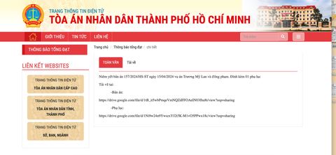 TAND TP.HCM niêm yết bản án trên website của tòa án - Ảnh: T.M Tòa án nhân dân TP.HCM niêm yết bản án trên website của tòa án - Ảnh: T.M.