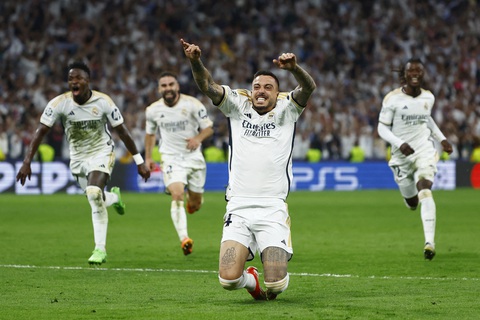 Ngược dòng trong 3 phút, Real Madrid vào chung kết Champions League- Ảnh 5. Joselu ăn mừng bàn thắng thứ 2 -Ảnh: REUTERS