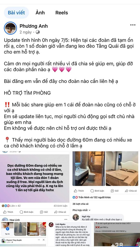 Xúc động vì cả Điện Biên sáng đèn đón khách- Ảnh 1. Các hộ gia đình tại Điện Biên lên Facebook mời khách về nhà mình ở miễn phí - Ảnh chụp màn hình