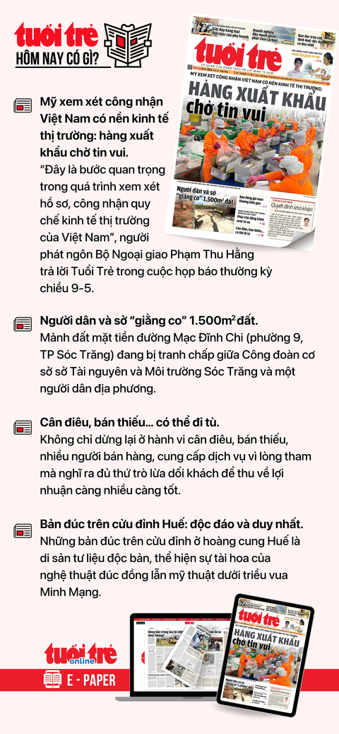 Tin tức sáng 10-5: TP.HCM - điểm đến du khách muốn ở lâu; Samsung sẽ đầu tư thêm vào VN 1 tỉ USD/năm- Ảnh 4. Tin tức đáng chú ý trên Tuổi Trẻ nhật báo ngày 10-5. Để đọc Tuổi Trẻ báo in phiên bản E-paper, mời bạn đăng ký Tuổi Trẻ Sao TẠI ĐÂY