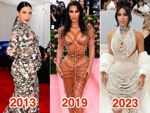 Trừ lúc mang bầu, còn lại Kim Kardashian thường lựa chọn trang phục siết eo siêu nhỏ để dự Met Gala - Ảnh: Business Insider Trừ lúc mang bầu, còn lại Kim Kardashian thường lựa chọn trang phục siết eo siêu nhỏ để dự Met Gala - Ảnh: Business Insider