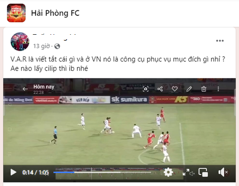 Cổ động viên Hải Phòng đăng tải nội dung phản ứng với bàn thắng gỡ hòa của CLB Thể Công - Viettel trên các diễn đàn - Ảnh: Chụp màn hình Cổ động viên Hải Phòng đăng tải nội dung phản ứng với bàn thắng gỡ hòa của CLB Thể Công - Viettel trên các diễn đàn - Ảnh: Chụp màn hình