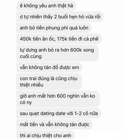 'Ăn vạ' vì tốn 625.000 đồng cho 2 lần hẹn hò mà vẫn bị từ chối- Ảnh 1. Đoạn tin nhắn