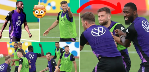 Rudiger đùa nhây suýt gây xào xáo tuyển Đức trước thềm Euro 2024- Ảnh 1. Niclas Fullkrug đã nổi điên với màn đùa nhây của Antonio Rudiger trong buổi tập của tuyển Đức trước thềm Euro 2024