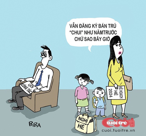 Ba mẹ thiết kế kỳ nghỉ hè... chui- Ảnh 1. Ba mẹ thiết kế kỳ nghỉ hè... chui - Tranh: B.Ba
