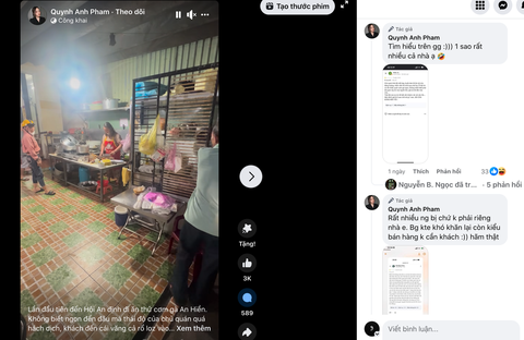 Camera: Chủ quán cơm gà Hội An chỉ tay, khách ném đĩa xuống nền- Ảnh 2. Facebook Quynh Anh Pham đăng clip quay lại đoạn chủ quán An Hiền cự cãi với khách