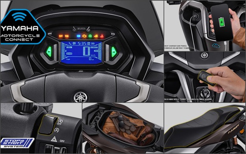 Yamaha Nmax Turbo ra mắt: 'Đàn anh' của LEXi 155, công suất cũ nhưng bứt tốc như xe điện- Ảnh 6. Yamaha NMax Turbo được trang bị nhiều tính năng hiện đại đáp ứng nhu cầu của người dùng như màn hình thông tin giải trí kết nối điện thoại thông minh phát nhạc, hiển thị dự báo thời tiết, hệ thống định vị Garmin Street Cross kết hợp Y-Connect, cổng sạc USB Type-C, khóa thông minh Smart Key và hệ thống Stop & Start System. Cốp rộng 25 lít phù hợp cho đi xa - Ảnh: Yamaha