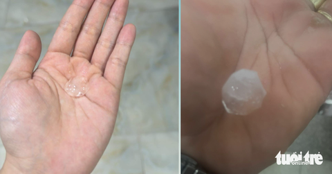 Chiều nay mưa lớn, TP.HCM, Bình Dương xuất hiện mưa đá- Ảnh 1. Những viên đá được người dân nhặt ở TP.HCM trong trận mưa chiều nay - Ảnh: T.T.