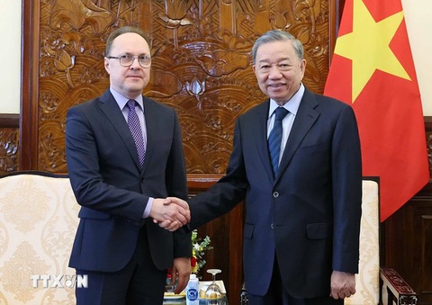 Chủ tịch nước Tô Lâm: Chuyến thăm của Tổng thống Putin là dấu mốc quan trọng- Ảnh 1. Chủ tịch nước Tô Lâm tiếp Đại sứ Nga tại Việt Nam Gennady Bezdetko - Ảnh: TTXVN