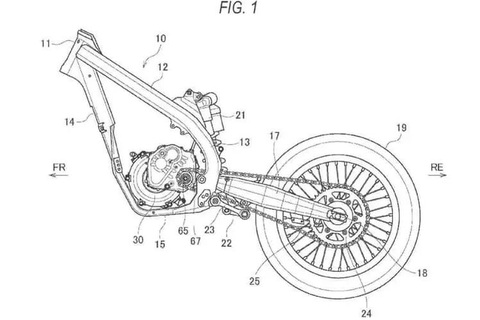 Suzuki làm xe cào cào chạy điện, đi ngược cách làm của Yamaha, Honda- Ảnh 2. Hình ảnh bằng sáng chế cho thấy Suzuki sẽ bổ sung động cơ điện cho những mẫu xe sẵn có, thay vì phát triển mẫu mới như Yamaha - Ảnh: Ride Apart