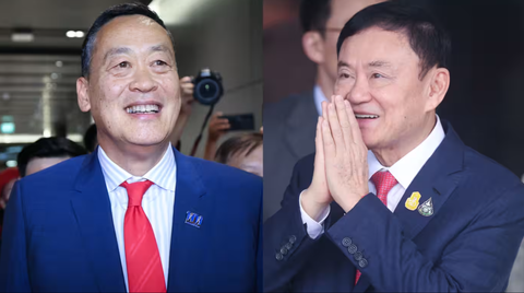 Ông Thaksin chính thức bị truy tố tội khi quân, Thủ tướng Srettha sắp hầu tòa- Ảnh 1. Cựu thủ tướng Thái Lan Thaksin Shinawatra (phải) và Thủ tướng Thái Lan Srettha Thavisin - Ảnh: KEN KOBAYASHI
