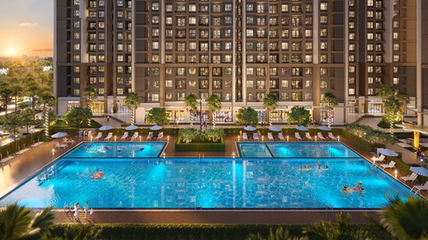 Chuỗi tiện ích đa thế hệ The Sola Park hút khách- Ảnh 2. Bể bơi chuẩn phong cách resort được thiết kế ngay dưới chân tòa nhà