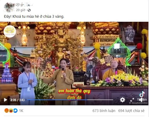 Quảng Ninh lên tiếng về video khóa tu mùa hè tại chùa Ba Vàng đang xôn xao trên mạng- Ảnh 1. Đoạn video khóa tu mùa hè tại chùa Ba Vàng được chia sẻ gần đây gây xôn xao dư luận - Ảnh: T.THẮNG chụp lại