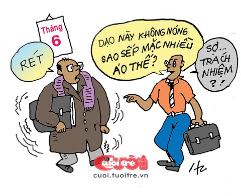 Quan mặc áo rét vì... sợ sai- Ảnh 1. Quan mặc áo rét vì... sợ sai - Tranh: Hà Huy Chương